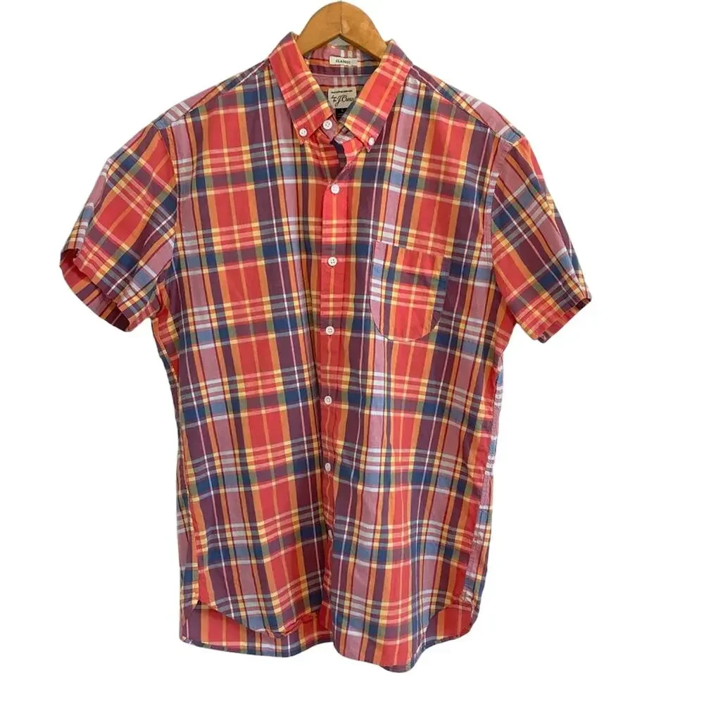 J. Crew Red Multicolor Plaid Short Sleeve Button Down Shirt